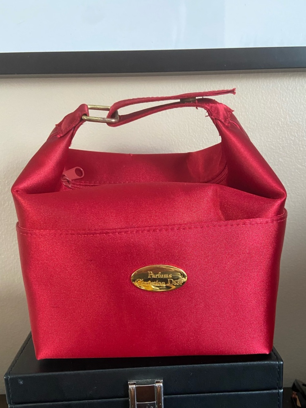 Christian Dior Parfums Burgundy Satin Mini Bag / Cosmetic Case